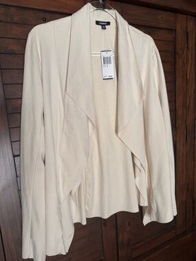 Premise Cream Open Drape Front Blazer suede feel